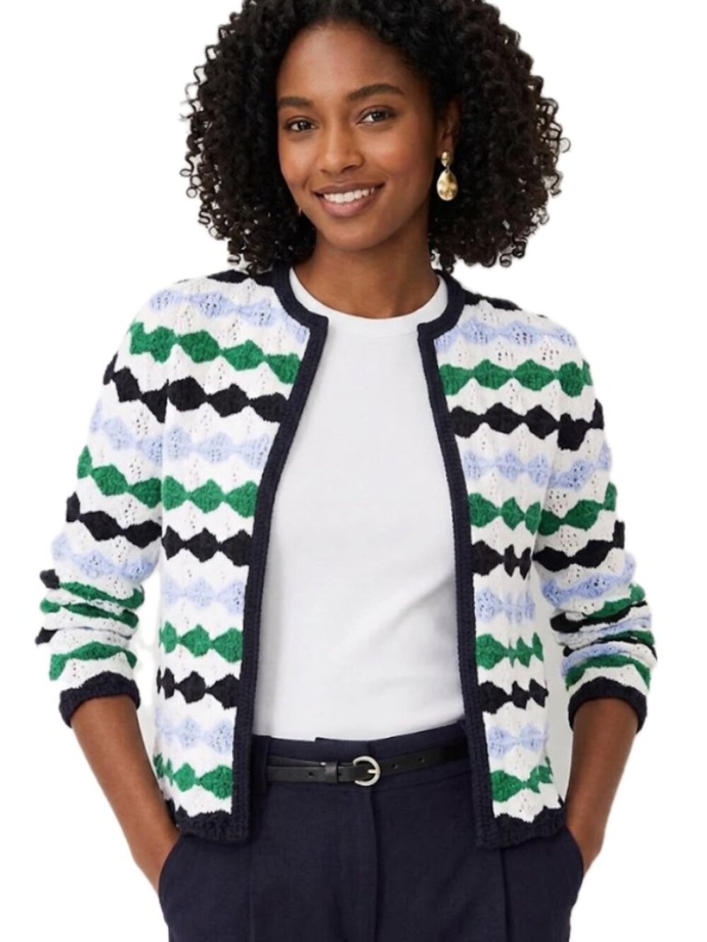 Ann Taylor | Chunky Knit Geometric Striped Cardigan | Size XS